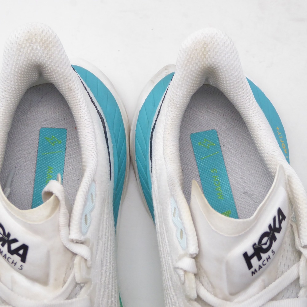 HOKA Mach 5 Women's White Running Shoe with Blue & Lime Accent - Picture 8 of 10
